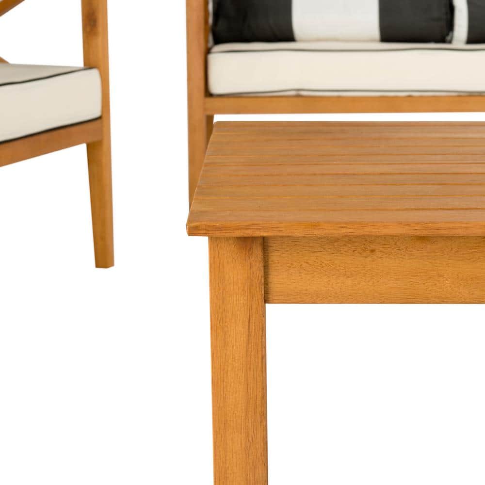 Nunzio Natural Teak Wood 4-Piece Outdoor Set with White Cushions