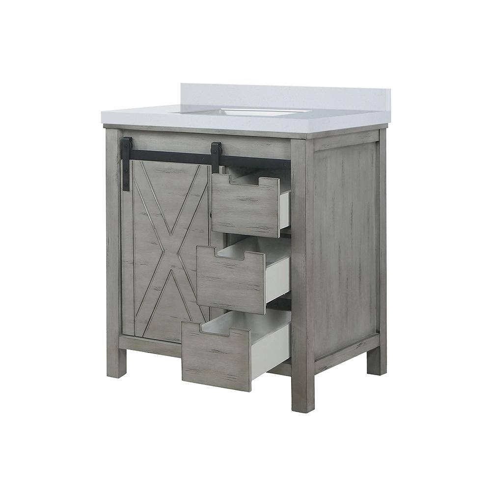 Marsyas 30-Inch Ash Grey Birch Bathroom Vanity with White Ceramic Sink