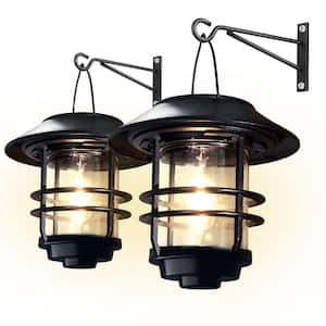 Black Waterproof Glass Solar Hanging Lantern Light for Front Porch, Patio and Yard (2-Pack)