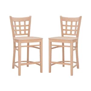 Dixie 37.75 in. H Unfinished Open Grid Back 23.5 in. Seat Height Counter Stool with Solid Wood Frame Seat (Carton of 2)