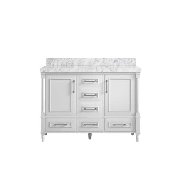 Willow Collections Hudson 48 in. W x 22 in. D x 36 in. H Bath Vanity in White with 2 in Carrara Marble Top