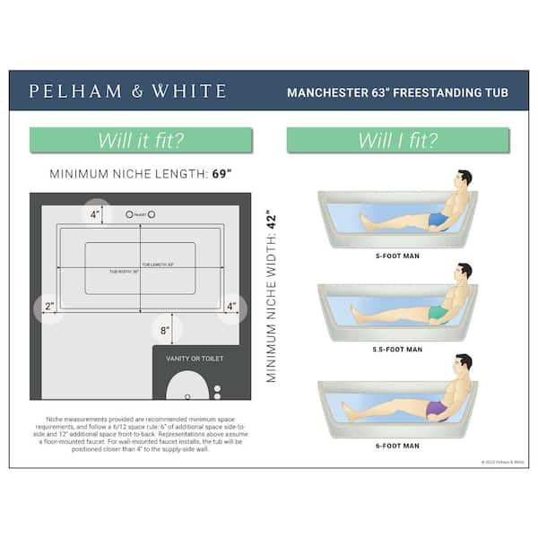 Manchester 63 in. Acrylic Angled Rectangle Freestanding Bathtub in White, Drain in White