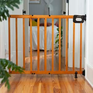 32 in. Deluxe Stairway Simple To Secure Wood Hardware Mounted  Baby Gate, 30in.-48in. Wide, 32in. Tall- Oak