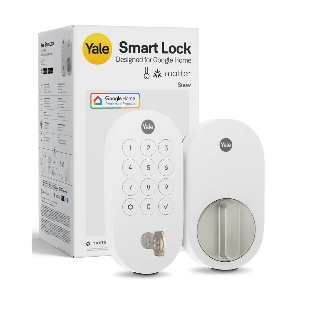 Smart Lock with Matter; Electronic Single Cylinder Deadbolt with Pushbutton Keypad; Snow