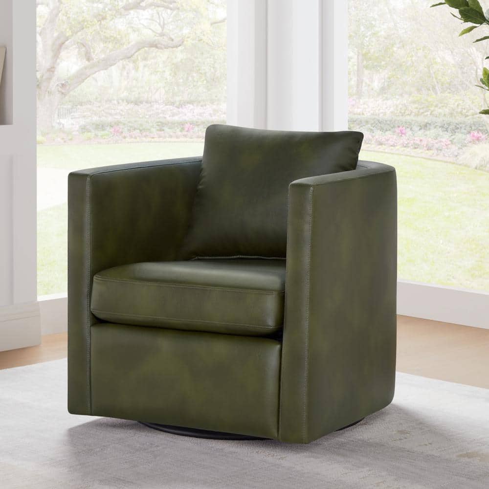 Fern Green Faux Leather Swivel Barrel Chair