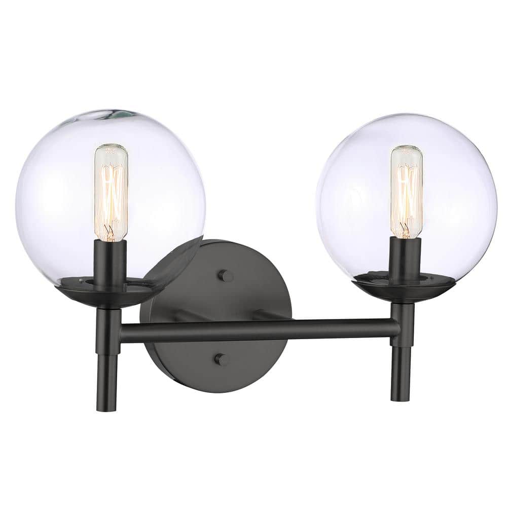 Auresa 15.75 in. 2-Light Black Globe Vanity Light with Clear Glass Shades price history on PriceWatchPro