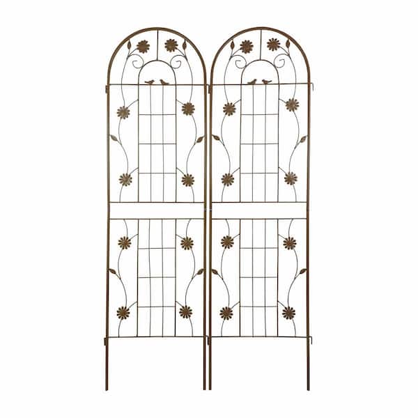 71 in. H x 19.7 in. W-2 Pack Brown Metal Garden Trellis Rustproof Climbing Plant Supports for Outdoor Flowers, Vines