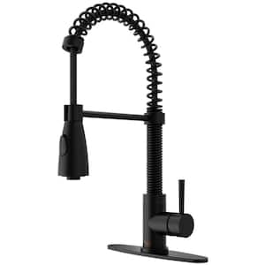 Brant Single Handle Pull-Down Sprayer Kitchen Faucet Set with Deck Plate in Matte Black