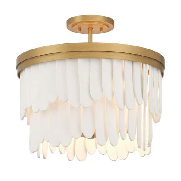 Briscade 18 in 6-Light Painted Legacy Brass Semi-Flush Mount with Organic Ceramic Panels No Bulbs Included