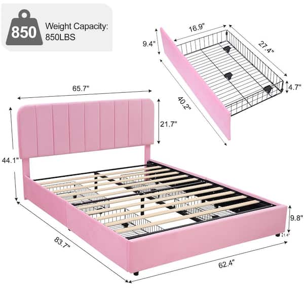 prime-roseさま専用ページ Homfa Pink Full Size LED Bed Frame, Velvet Upholstered
