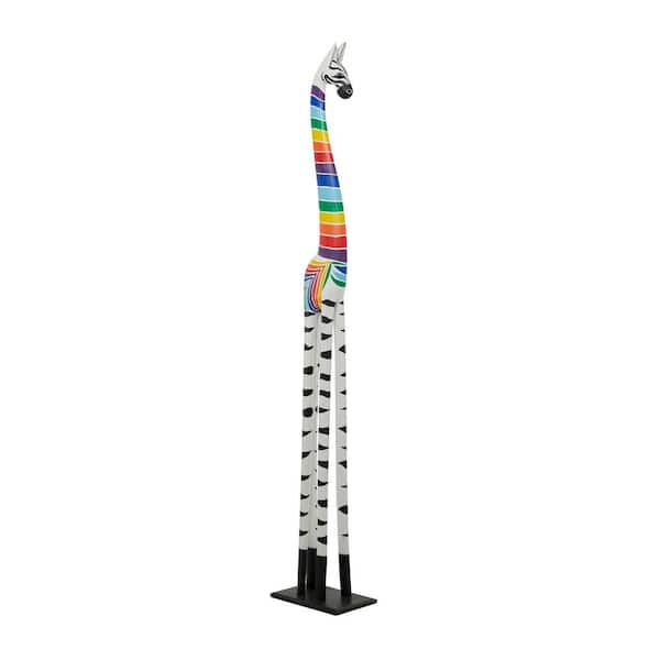 Litton Lane 8 in. x 71 in. Multi Colored Wood Giraffe Sculpture