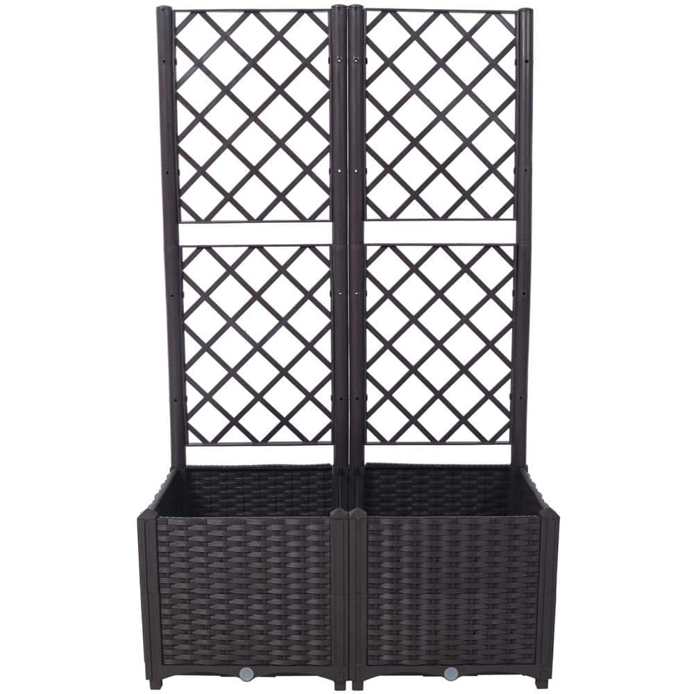 Large Brown Polypropylene Rectangular Raised Bed with Trellis