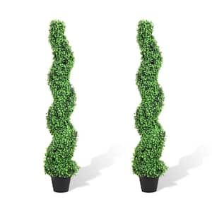47 .2 in. Artificial Green Boxwood Spiral Topiary Tree in Pot for Indoor and Outdoor (Set of 2)