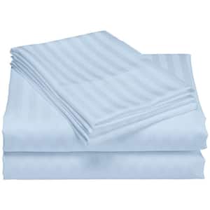4-Piece 1200-Thread Count 100% Egyptian Cotton Deep Pocket Stripe Bed Sheets (California King, Blue)