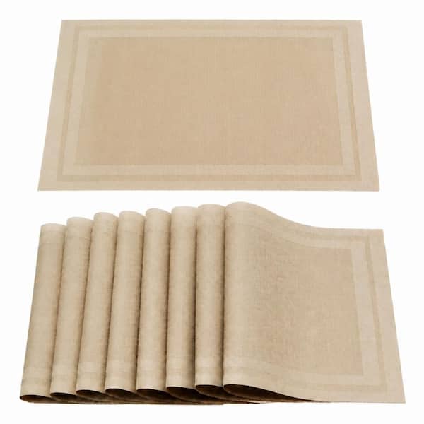 18 in. x 12 in. Beige Vinyl PVC Placemats Set of 8, Heat Resistant Washable Table Mats