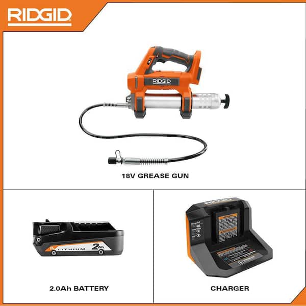 Ridgid 18V Cordless Grease Gun Kit with (1) 2.0 Ah Battery and Charger