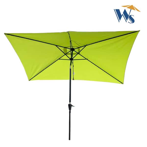GOSHADOW 10 ft. x 6.5 ft. LED Lighted Market Solar Outdoor Umbrellas with Crank and Push Button Tilt in Lime Green