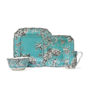 Adelaide 16-Piece Casual Turquoise Porcelain Dinnerware Set (Service for 4)