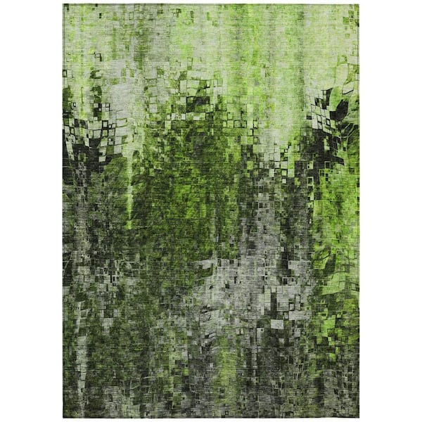 Green, Lime Green 3 ft. x 5 ft. Woven Abstract Polyester Rectangle Indoor/Outdoor Area Rug