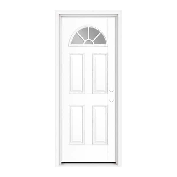 32 in. x 80 in. Clear Fan Lite Left-Hand Inswing Primed White Fiberglass Prehung Front Door with Brickmold