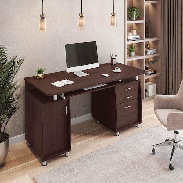 TECHNI MOBILI 48 in. Rectangular Chocolate 3 Drawer Computer Desk