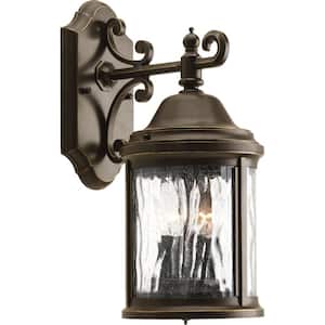 Ashmore Collection 2-Light Antique Bronze Water Seeded Glass New Traditional Outdoor Small Wall Lantern Light