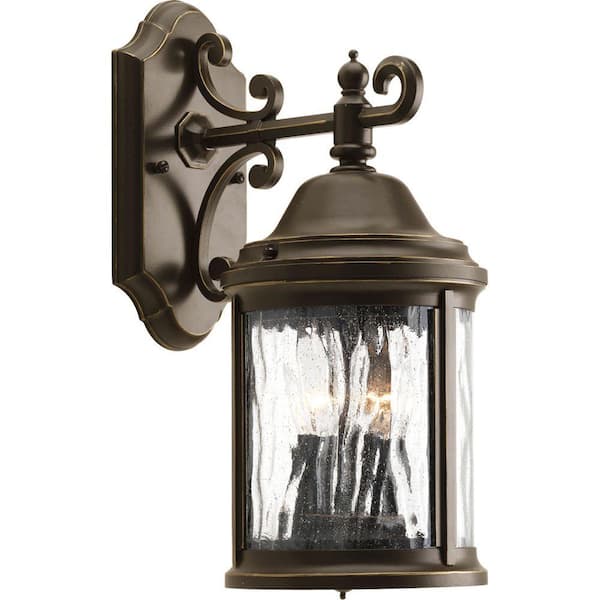 Progress Lighting Ashmore Collection 2-Light Antique Bronze Water Seeded Glass New Traditional Outdoor Small Wall Lantern Light