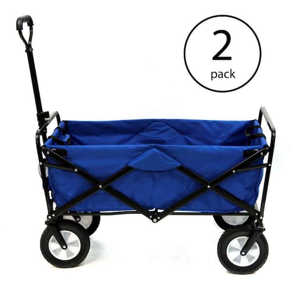 Mac Sports 4 cu.ft. Collapsible Folding Polyester Fabric Frame Outdoor Garden Cart, Blue (2 Pack)
