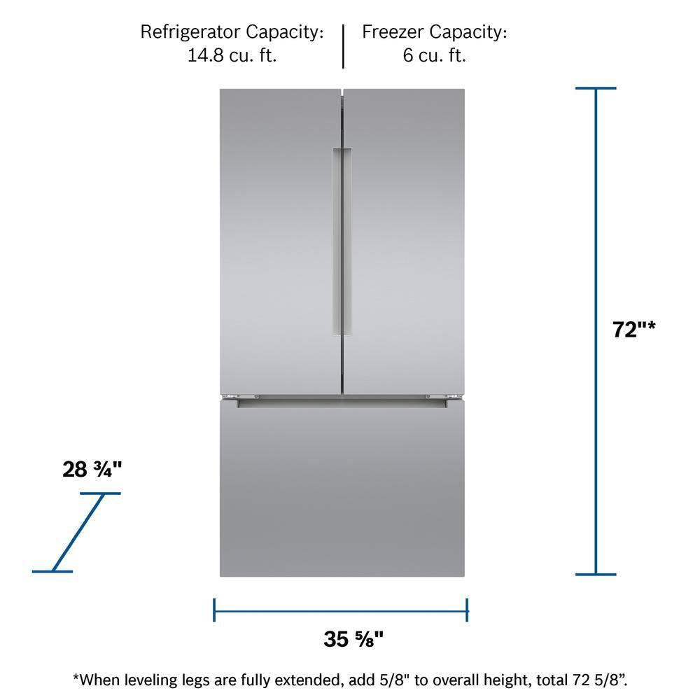 36-Inch Stainless Steel Smart French Door Refrigerator with Ice Maker