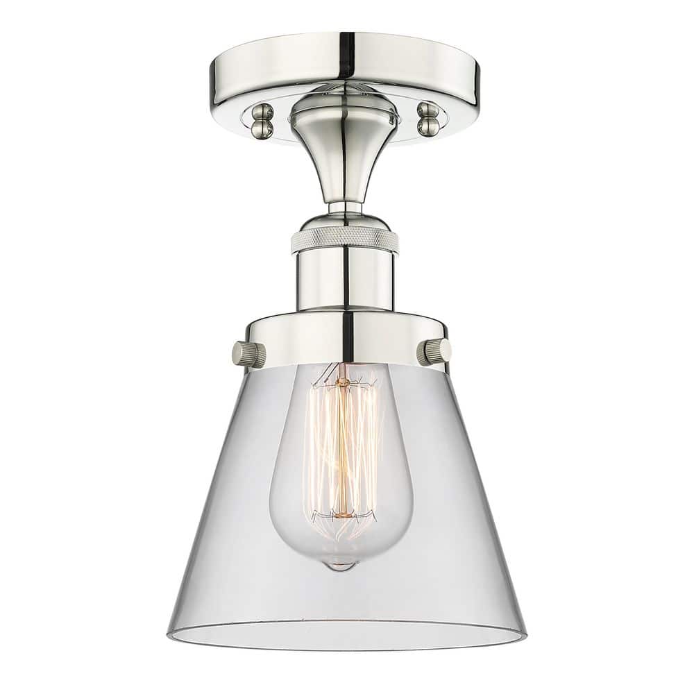 Cone 6.25 in. 1-Light Polished Nickel Art Nouveau Semi-Flush Mount with Clear Glass Shade price history on PriceWatchPro