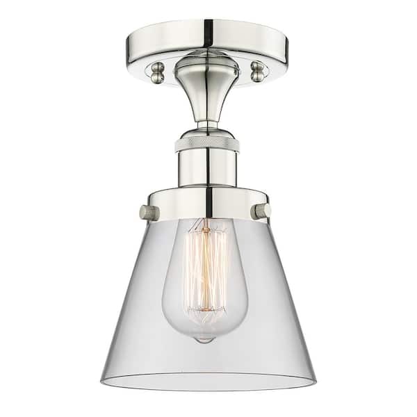 Innovations Cone 6.25 in. 1-Light Polished Nickel Art Nouveau Semi-Flush Mount with Clear Glass Shade