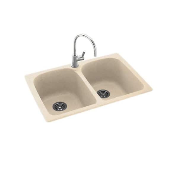 Swan Dual-Mount Solid Surface 33 in. x 22 in. 1-Hole 50/50 Double Bowl Kitchen Sink in Tahiti Sand