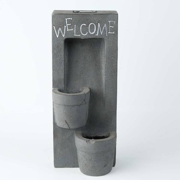 LuxenHome Welcome Two Pot MgO Planter Station with Solar Light
