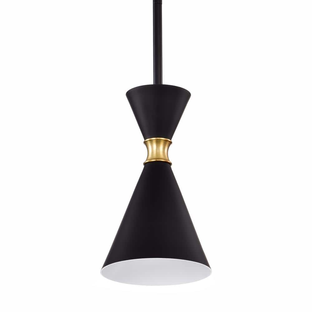 C Cattleya 1-Light 5.5 in. Black Hanging Pendant Light with Brass Accents