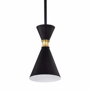 5.5 in. 1-Light Black Hanging Pendant Light with Brass Accents