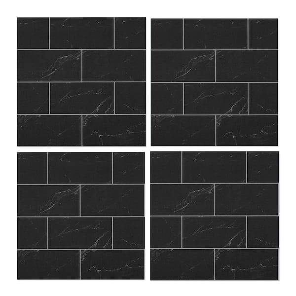 12-Sheet Black Vinyl Subway Wall Tile, 12 in. x 12 in. x 0.06 in. Peel and Stick Wall Tiles (12 sq. ft.)