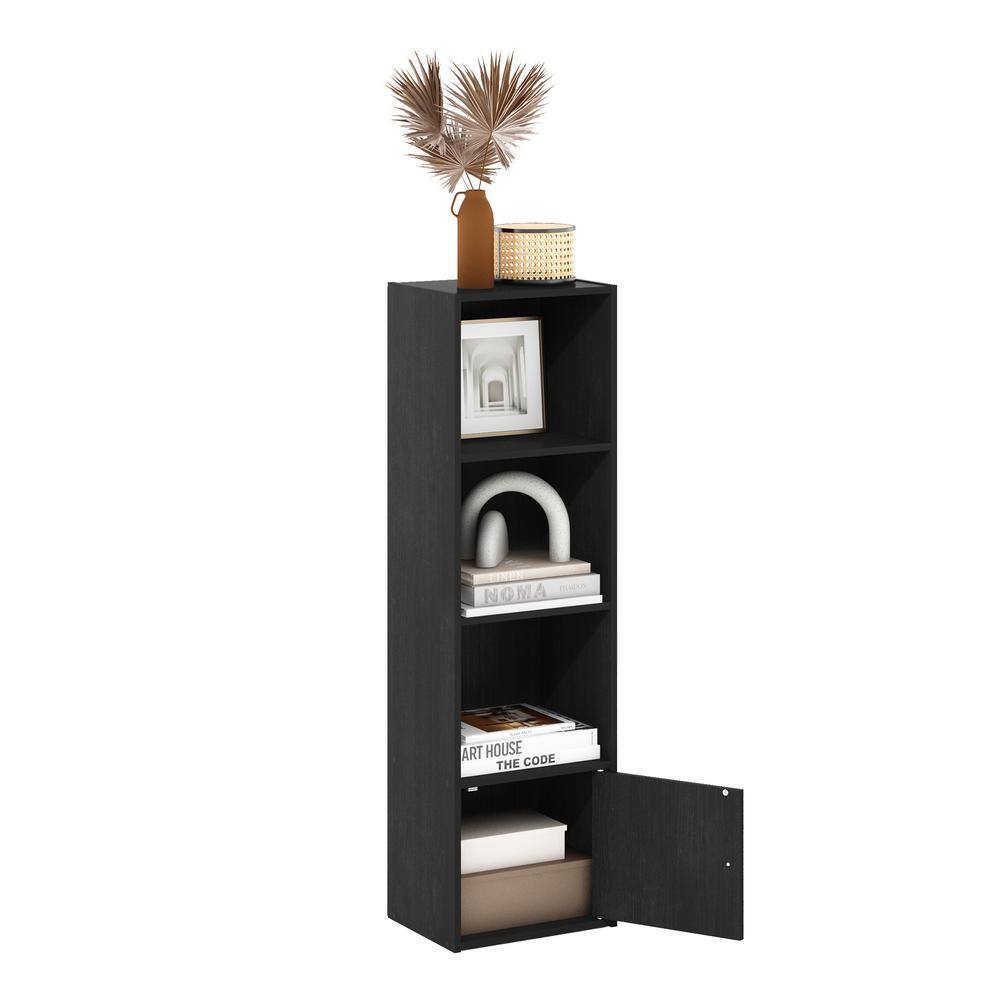 Blackwood 4-Tier Shelf Bookcase with Door Storage Cabinet