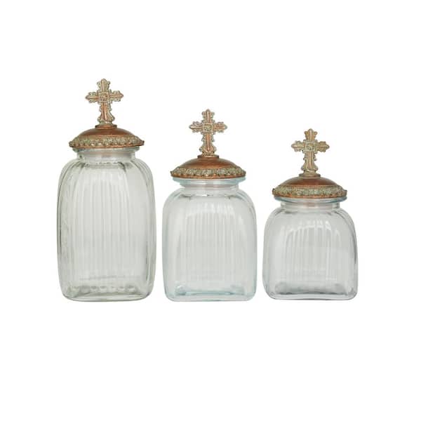 Litton Lane Clear Glass Traditional Decorative Jars (Set of 3