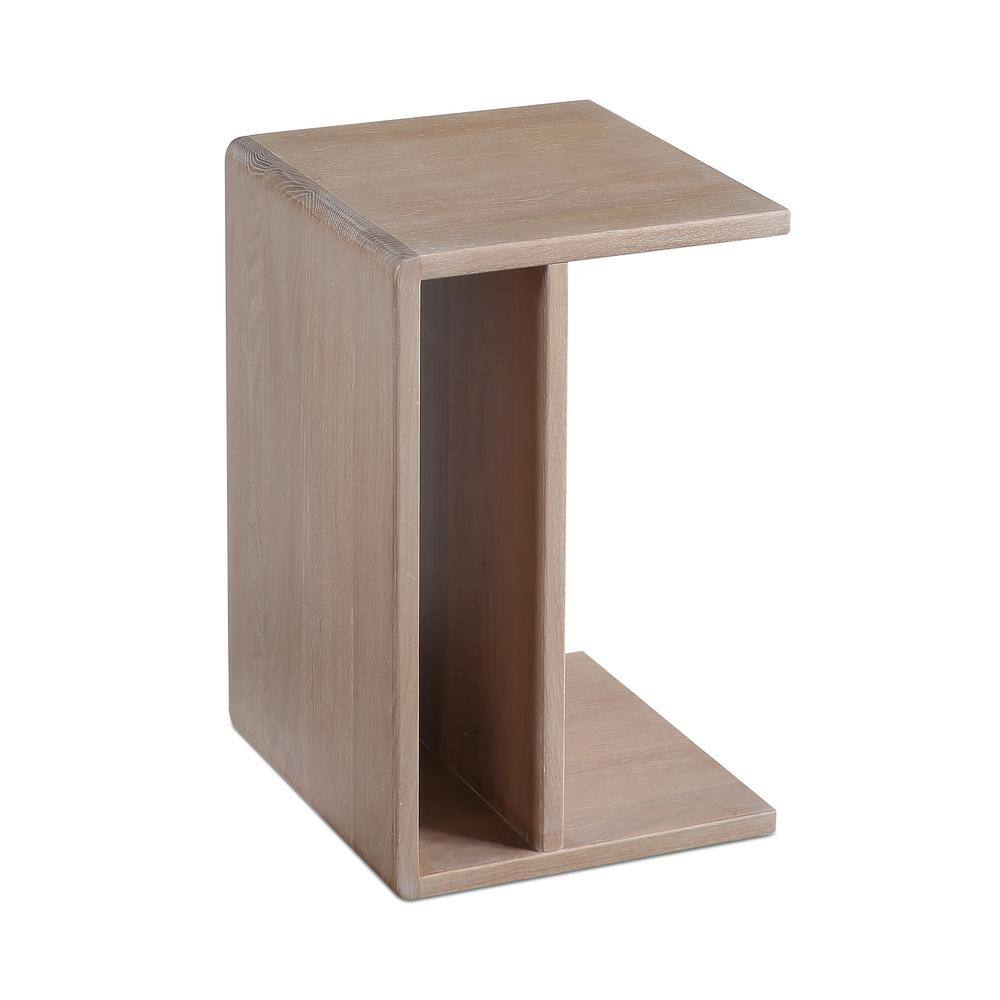 Compact White Oak C-Shaped Side Table with Semi-Gloss Finish