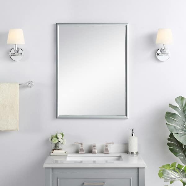 Melpark 24 in. W x 32 in. H Rectangular Framed Wall Mount Bathroom Vanity Mirror in Dove Gray
