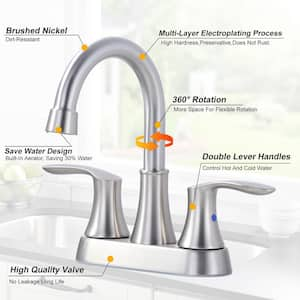 4 in. Centerset Double Handle 3 Holes High Arc Bathroom Faucet with Pop-Up Drain in Brushed Nickel