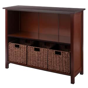 Milan 30 in. Walnut 3-Tier Shelf Storage Bookcase with Baskets