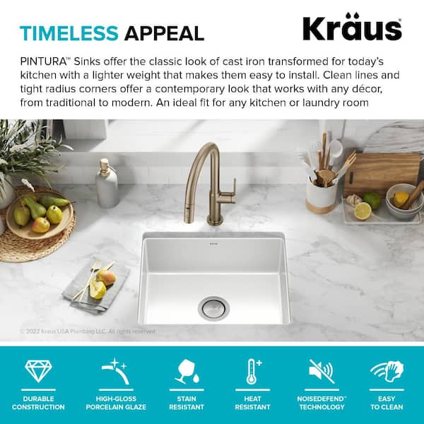 KRAUS Pintura Kitchen Sink $279 Porcelain Enameled Steel deals 21 inch Undermount Kitc