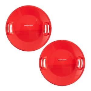 Downhill Pro Adults and Kids Saucer Disc Snow Sled, Red (2-Pack)
