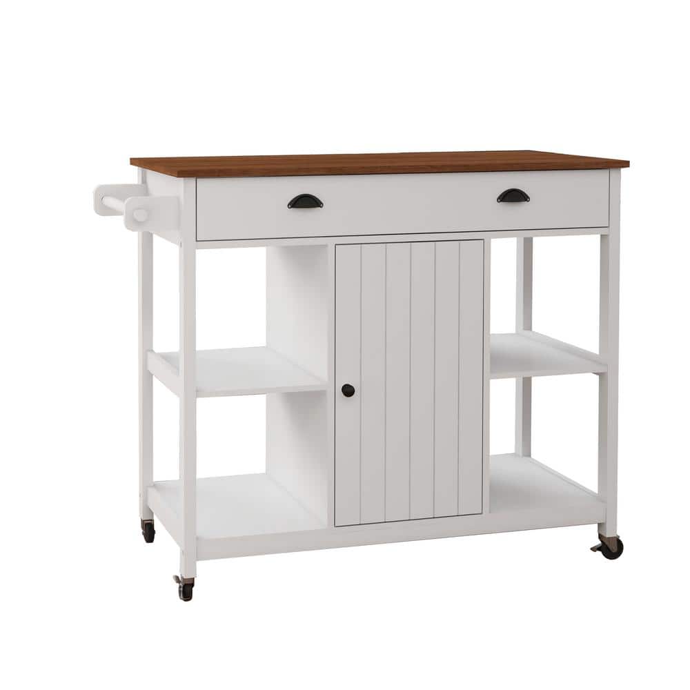 White Wood 43.3 in. Kitchen Island with Adjustable Shelf and Towel Bar CFDMDF28006 The Home Depot
