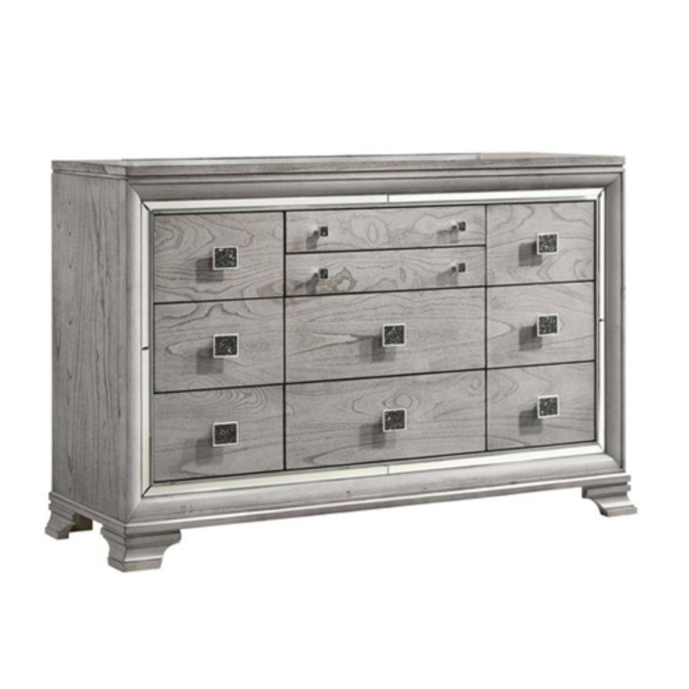 Benjara Gray And Silver 10-Drawer 66 In. Wide Dresser Without Mirror ...