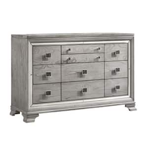 Gray and Silver 10-Drawer 66 in. Wide Dresser Without Mirror