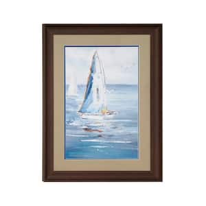 17.5 in. x 23.5 in. Blue Coastal Decor Sailboat Painting Print in a Rectangular Brown Wood Frame