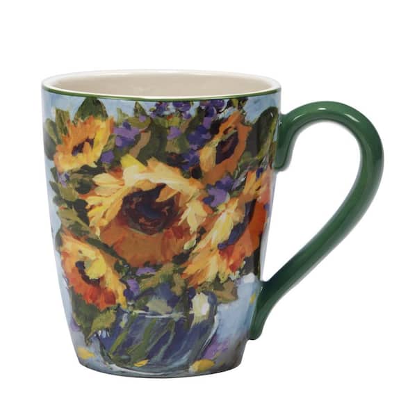 Mastercraft Stoneware Japan Floral Flat Cup Coffee Mugs | 8 oz | Set of 4