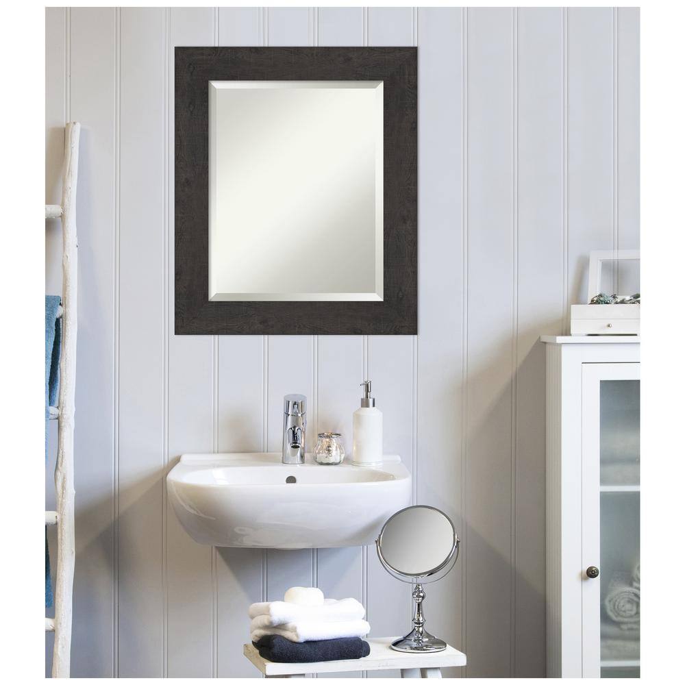 Rustic Espresso Wood Beveled Bathroom Wall Mirror 21.5 x 25.5 in